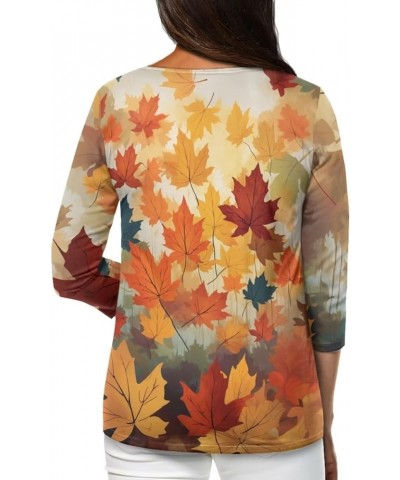 Plus Size Tops for Women 3/4 Sleeve Suitable for Early Fall Spring Maple Leaf $10.00 Pants