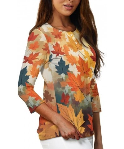 Plus Size Tops for Women 3/4 Sleeve Suitable for Early Fall Spring Maple Leaf $10.00 Pants