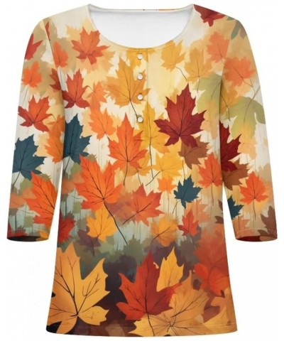 Plus Size Tops for Women 3/4 Sleeve Suitable for Early Fall Spring Maple Leaf $10.00 Pants