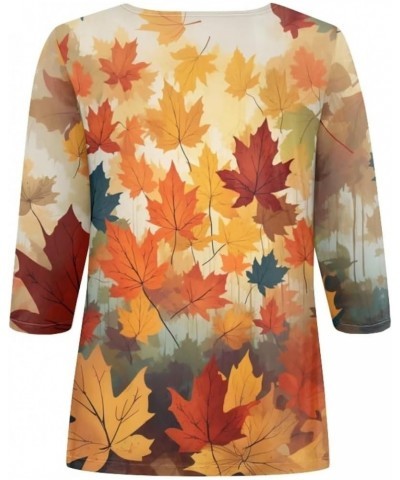 Plus Size Tops for Women 3/4 Sleeve Suitable for Early Fall Spring Maple Leaf $10.00 Pants