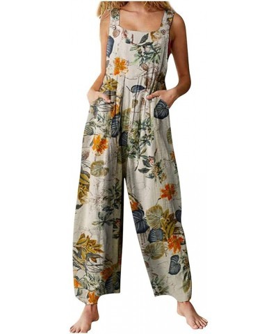 Overalls Womens Summer Boho Long Wide Leg Rompers For Women Floral Printed Jumpsuits with Patchwork Dual Pocket 01-yellow $12...