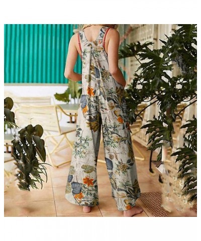 Overalls Womens Summer Boho Long Wide Leg Rompers For Women Floral Printed Jumpsuits with Patchwork Dual Pocket 01-yellow $12...