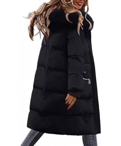 Women's Winter Puffer Coat Thicken Fleece Lined Down Jacket Waterproof Faux Fur Detachable Hooded Parka Black $22.05 Jackets