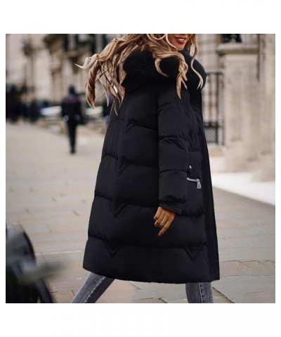 Women's Winter Puffer Coat Thicken Fleece Lined Down Jacket Waterproof Faux Fur Detachable Hooded Parka Black $22.05 Jackets