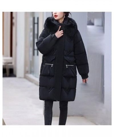 Women's Winter Puffer Coat Thicken Fleece Lined Down Jacket Waterproof Faux Fur Detachable Hooded Parka Black $22.05 Jackets