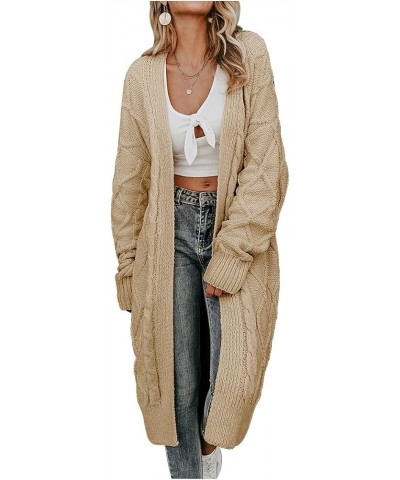 Women's Open Front Cardigan Long Sleeve Cable Knit Sweater Coat Loose Chunky Outwear Khaki $19.23 Sweaters