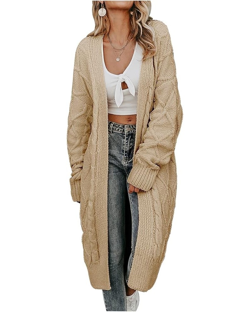 Women's Open Front Cardigan Long Sleeve Cable Knit Sweater Coat Loose Chunky Outwear Khaki $19.23 Sweaters