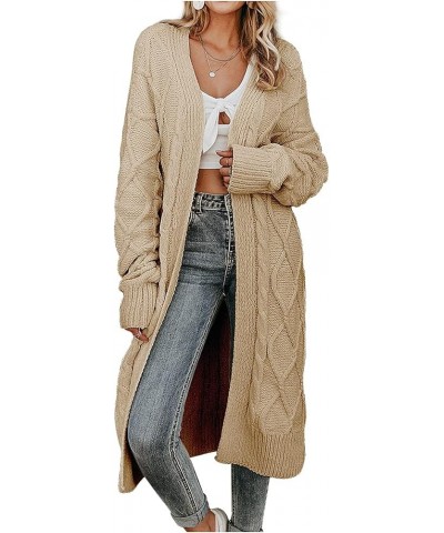 Women's Open Front Cardigan Long Sleeve Cable Knit Sweater Coat Loose Chunky Outwear Khaki $19.23 Sweaters