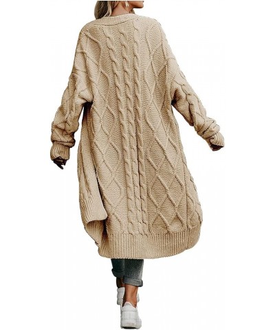 Women's Open Front Cardigan Long Sleeve Cable Knit Sweater Coat Loose Chunky Outwear Khaki $19.23 Sweaters