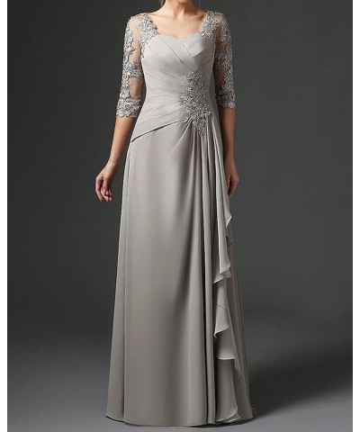 Lace Appliques Mother of The Bride Dress with Sleeves Ruffle Chiffon Long Formal Evening Dresses Purple $49.35 Dresses