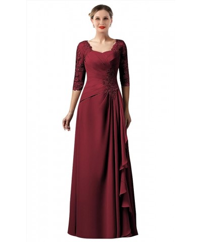 Lace Appliques Mother of The Bride Dress with Sleeves Ruffle Chiffon Long Formal Evening Dresses Purple $49.35 Dresses