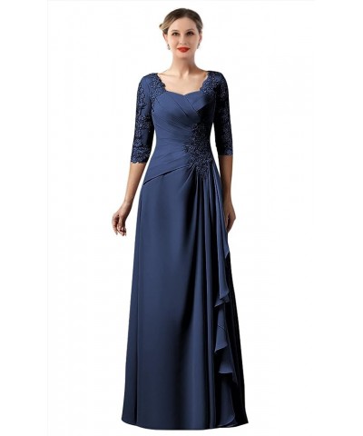 Lace Appliques Mother of The Bride Dress with Sleeves Ruffle Chiffon Long Formal Evening Dresses Purple $49.35 Dresses