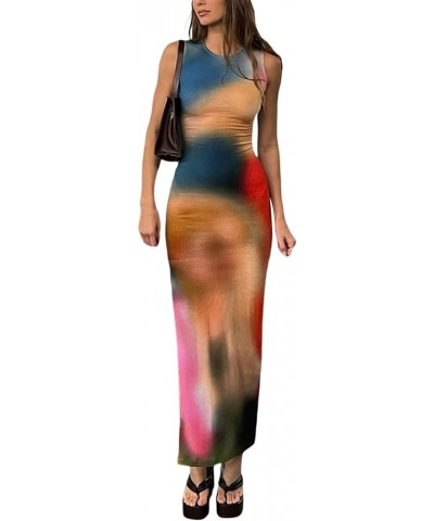 Womens Sexy Spaghetti Strap Maxi Dress Bodycon Trendy Cami Long Skims Dupe Dresses Party Club Night 2-tie Dye a Blue Tank Sof...