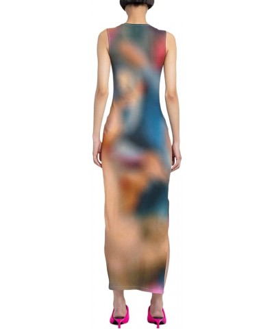 Womens Sexy Spaghetti Strap Maxi Dress Bodycon Trendy Cami Long Skims Dupe Dresses Party Club Night 2-tie Dye a Blue Tank Sof...