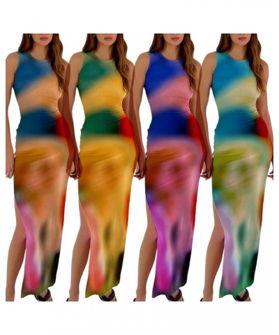 Womens Sexy Spaghetti Strap Maxi Dress Bodycon Trendy Cami Long Skims Dupe Dresses Party Club Night 2-tie Dye a Blue Tank Sof...