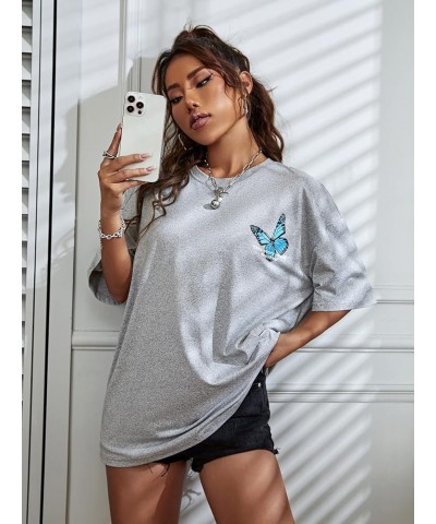 Women's Graphic Tees Tops Short Sleeve Round Neck Casual Oversized T Shirts Solid Grey $12.25 T-Shirts