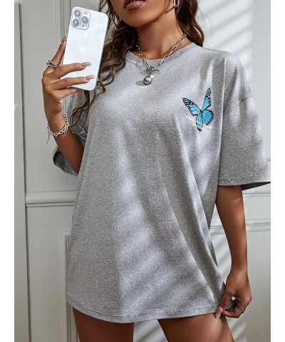 Women's Graphic Tees Tops Short Sleeve Round Neck Casual Oversized T Shirts Solid Grey $12.25 T-Shirts