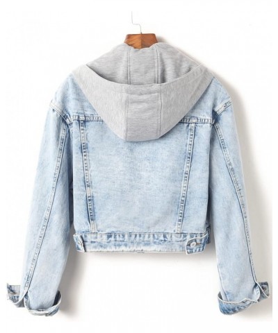 Women's Detachable Hoodie Jean Jacket Washed Long Sleeve Sweatshirt Cropped Hooded Denim Jacket Light Blue $18.89 Jackets