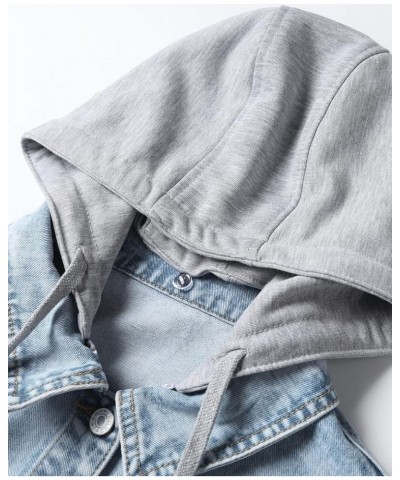 Women's Detachable Hoodie Jean Jacket Washed Long Sleeve Sweatshirt Cropped Hooded Denim Jacket Light Blue $18.89 Jackets