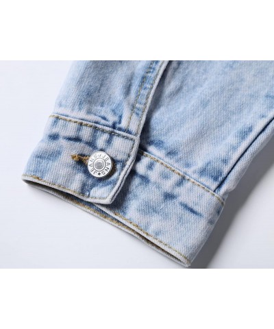 Women's Detachable Hoodie Jean Jacket Washed Long Sleeve Sweatshirt Cropped Hooded Denim Jacket Light Blue $18.89 Jackets