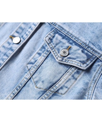 Women's Detachable Hoodie Jean Jacket Washed Long Sleeve Sweatshirt Cropped Hooded Denim Jacket Light Blue $18.89 Jackets