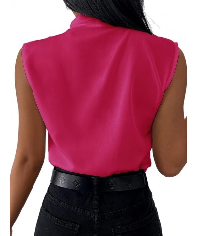 Women's Elegant V Neck Pleated Sleeveless Blouse Chiffon Work Shirt Tank Top Rose $13.34 Tanks