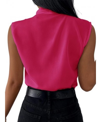 Women's Elegant V Neck Pleated Sleeveless Blouse Chiffon Work Shirt Tank Top Rose $13.34 Tanks