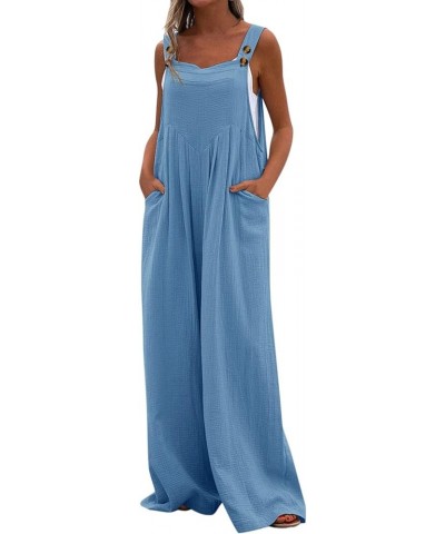 Women's Casual Sleeveless Jumpsuit with Pockets Wide Leg Bib Pants Adjustable Straps Loose Romper Overalls Suspender Blue $13...