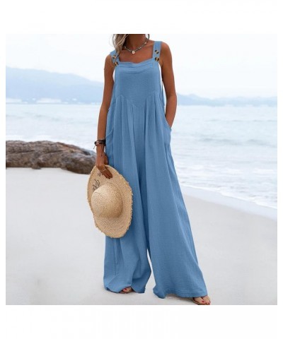 Women's Casual Sleeveless Jumpsuit with Pockets Wide Leg Bib Pants Adjustable Straps Loose Romper Overalls Suspender Blue $13...