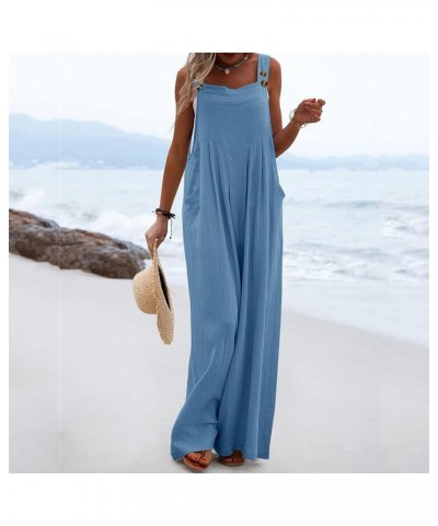 Women's Casual Sleeveless Jumpsuit with Pockets Wide Leg Bib Pants Adjustable Straps Loose Romper Overalls Suspender Blue $13...