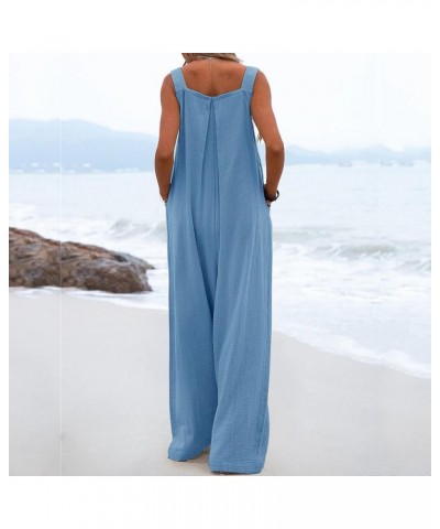 Women's Casual Sleeveless Jumpsuit with Pockets Wide Leg Bib Pants Adjustable Straps Loose Romper Overalls Suspender Blue $13...