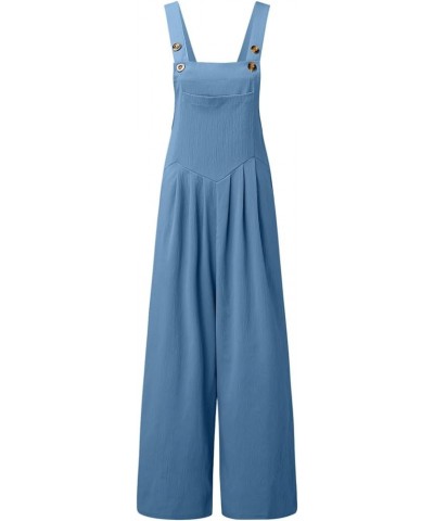 Women's Casual Sleeveless Jumpsuit with Pockets Wide Leg Bib Pants Adjustable Straps Loose Romper Overalls Suspender Blue $13...