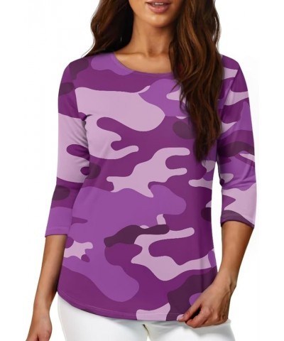 3/4 Length Sleeve Tops for Women Casual Shirts Loose Fit Three Quarter Length Sleeve Blouse Plus Size S-2XL Purple Camo $12.0...