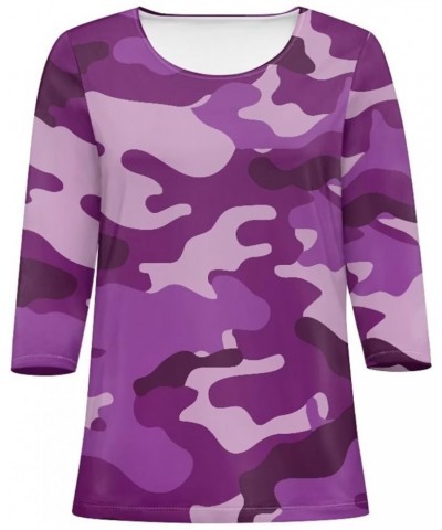 3/4 Length Sleeve Tops for Women Casual Shirts Loose Fit Three Quarter Length Sleeve Blouse Plus Size S-2XL Purple Camo $12.0...