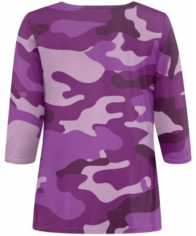 3/4 Length Sleeve Tops for Women Casual Shirts Loose Fit Three Quarter Length Sleeve Blouse Plus Size S-2XL Purple Camo $12.0...