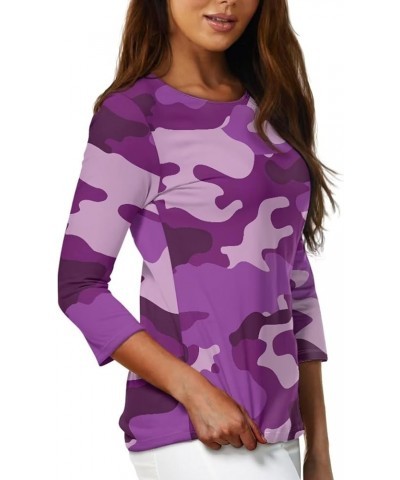 3/4 Length Sleeve Tops for Women Casual Shirts Loose Fit Three Quarter Length Sleeve Blouse Plus Size S-2XL Purple Camo $12.0...