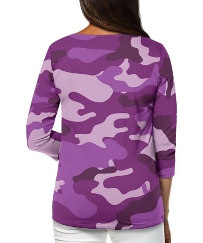 3/4 Length Sleeve Tops for Women Casual Shirts Loose Fit Three Quarter Length Sleeve Blouse Plus Size S-2XL Purple Camo $12.0...