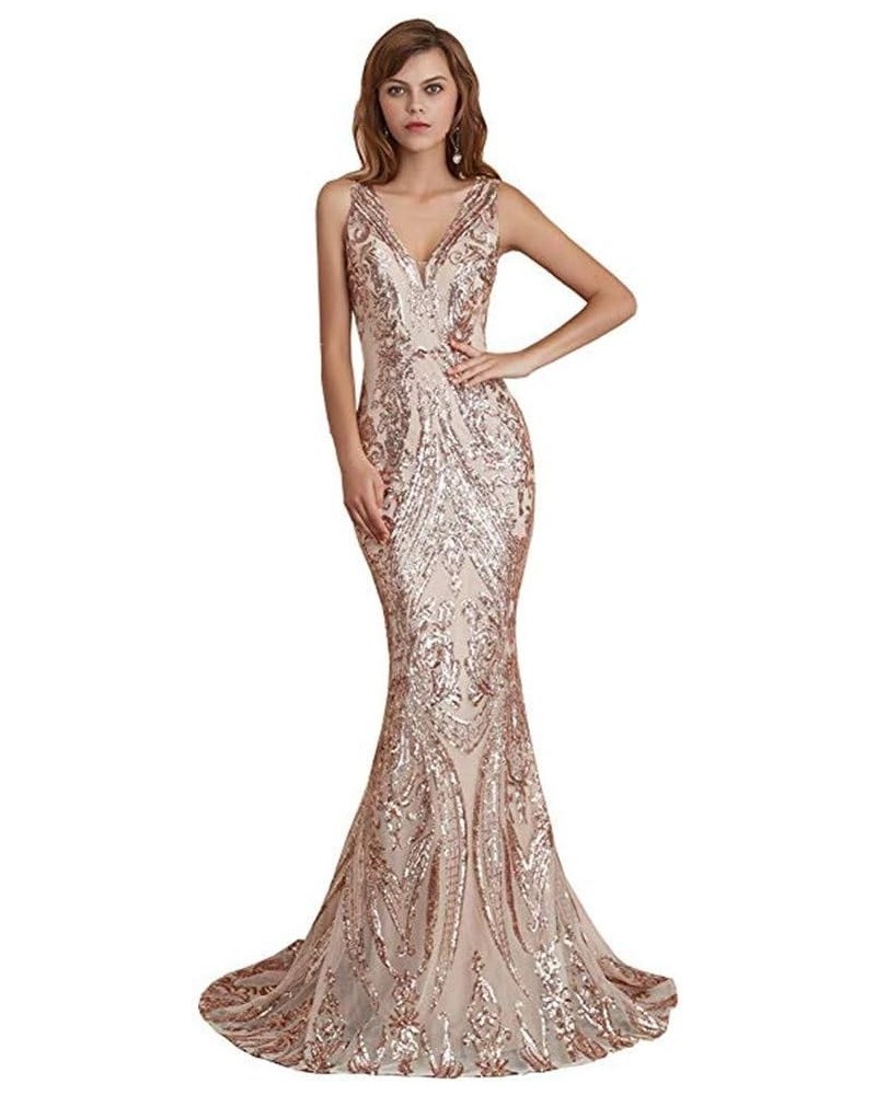 2019 Women's Sexy V Neck Backless Mermaid Long Prom Dresses Evening Gowns Champagne 01 $71.07 Dresses