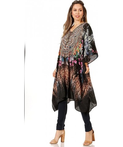 Zeni Women's Short Sleeve V-Neck Summer Floral Print Caftan Dress Cover-up 433 $26.54 Swimsuits