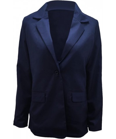 Women's Lapel Open Front Work Blazer One Button Long Sleeve Jackets Office Solid Color Cardigan with Pockets Navy Blue $20.39...