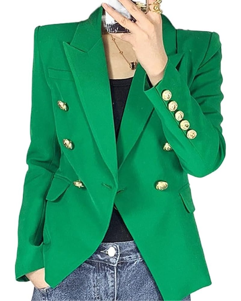 European Classic Designer Shawl Collar Double Breasted Buttons Black & White Office Lady Blazer S2 Green8 $43.91 Suits