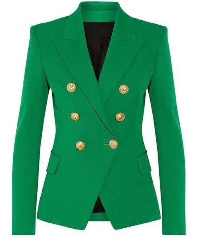 European Classic Designer Shawl Collar Double Breasted Buttons Black & White Office Lady Blazer S2 Green8 $43.91 Suits