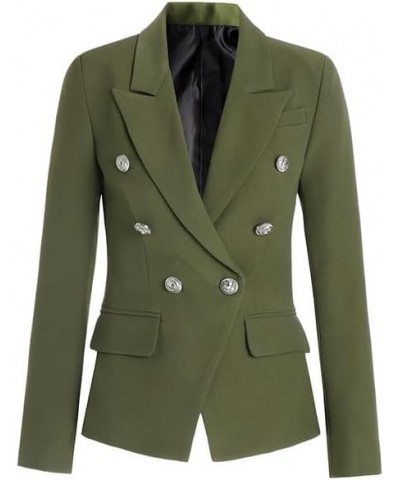 European Classic Designer Shawl Collar Double Breasted Buttons Black & White Office Lady Blazer S2 Green8 $43.91 Suits