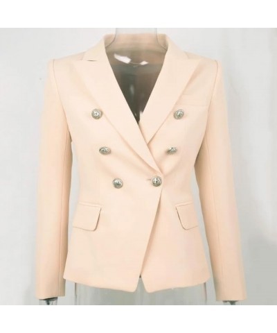 European Classic Designer Shawl Collar Double Breasted Buttons Black & White Office Lady Blazer S2 Green8 $43.91 Suits