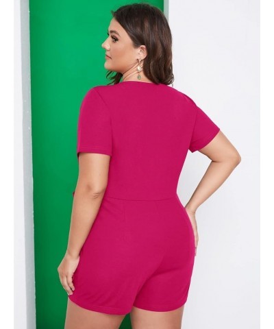 Women's Plus Size Elegant Short Sleeve V Neck Wrap Tie Side Romper Short Jumpsuits Red Violet $14.49 Rompers