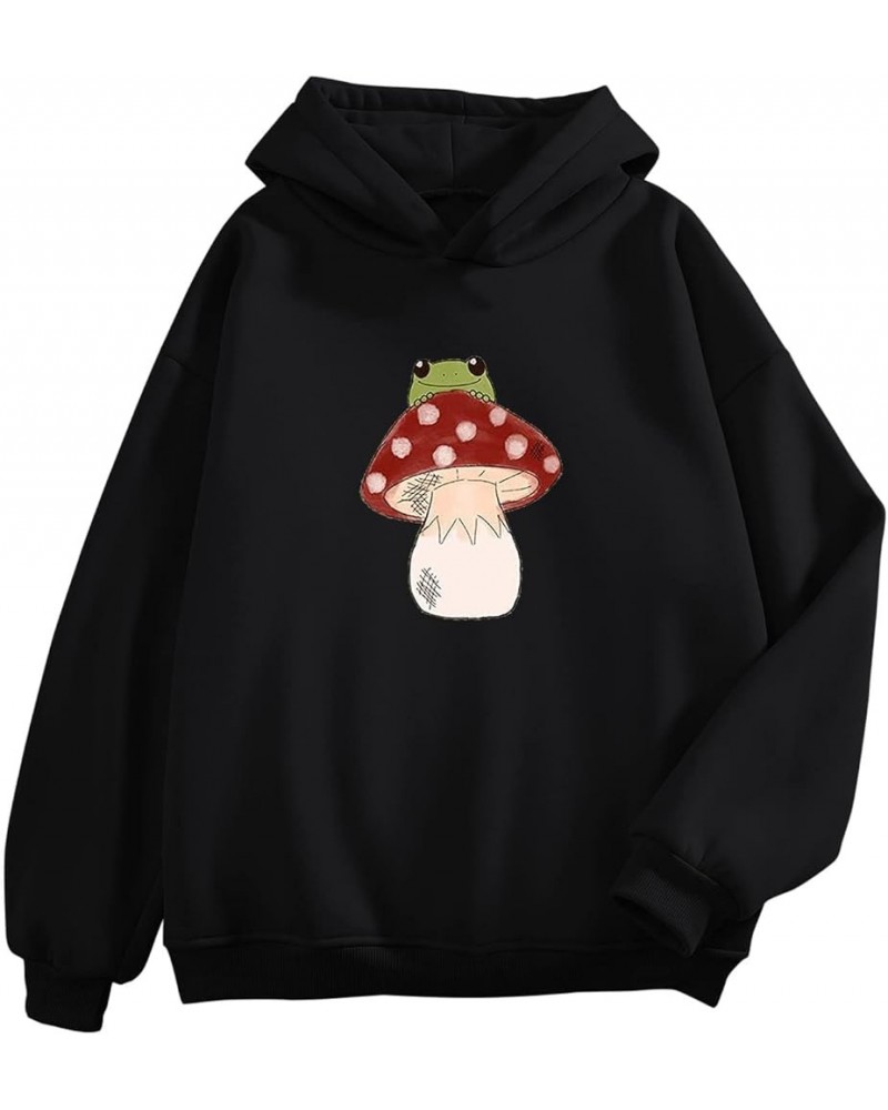 Womens Zip up Sweatshirt Womens Sweatshirt Cute Frog Print Long Sleeve Hoodie Zip up Hoodie Women Oversized Black $6.51 Hoodi...