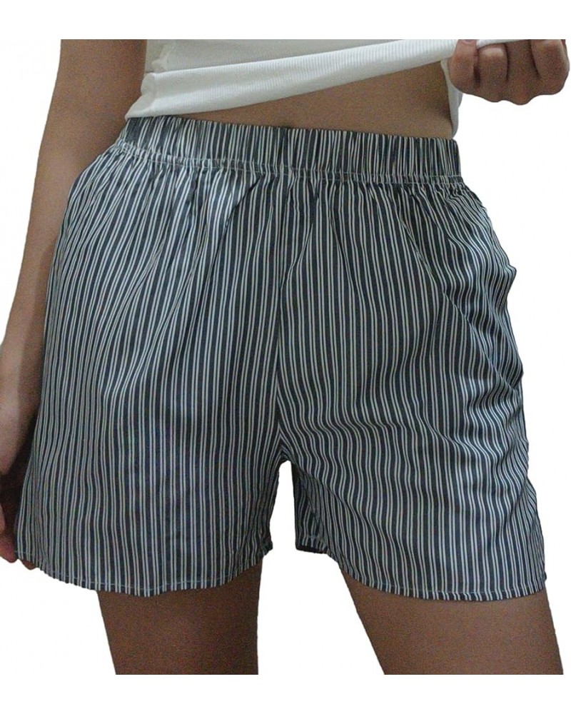 Women's Y2k Striped Lounge Shorts Elastic High Waist Cute Pajama Shorts Summer Wide Leg Bottoms Sleep Shorts Casual Gray $6.3...