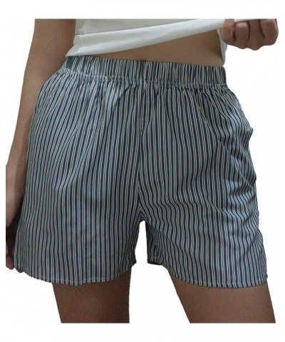 Women's Y2k Striped Lounge Shorts Elastic High Waist Cute Pajama Shorts Summer Wide Leg Bottoms Sleep Shorts Casual Gray $6.3...