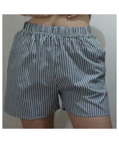 Women's Y2k Striped Lounge Shorts Elastic High Waist Cute Pajama Shorts Summer Wide Leg Bottoms Sleep Shorts Casual Gray $6.3...