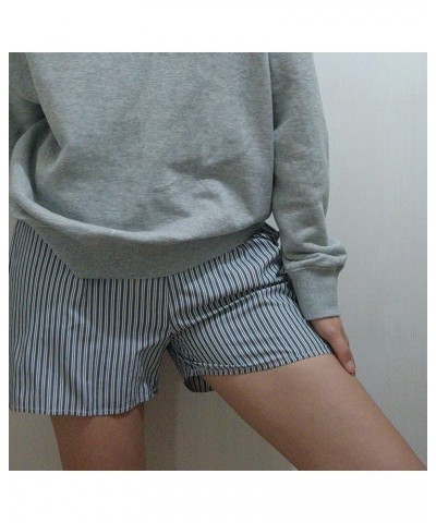 Women's Y2k Striped Lounge Shorts Elastic High Waist Cute Pajama Shorts Summer Wide Leg Bottoms Sleep Shorts Casual Gray $6.3...